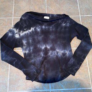 Free People Vintage Souls Fuji Thermal Top Tie Dye Sz L Black Grey